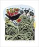 Blackbird Stealing Red Currants Lino and Silkscreen print by Angela Harding