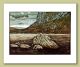 Heron Flies over Llyn Idwal Greeting Card by Ian Phillips Linocut Artist 