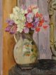 VANESSA BELL Sweet peas in jug with Indian Bhodisattva|c.1945-1950