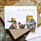 A kingfisher, a wren, and a little owl, all wearing crowns. Three Christmas wise men, three kings. A light-hearted, nature-inspired Christmas card.